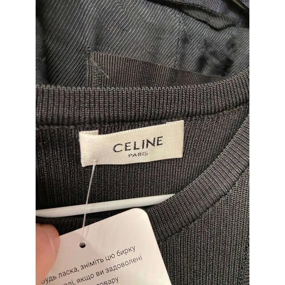 Celine Black Logo Bodycon Silk Blend Dress - Size M - Picture 7 of 7